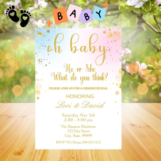 Oh Baby Genre Révéler rose ou bleu Invitation (Créateur téléchargé)