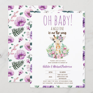 Oh Baby Giraffe A Wild One Safari Animal Floral Einladung