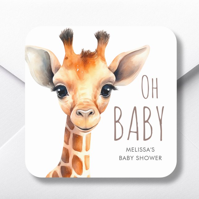 Oh Baby Giraffe Baby Dusche Gevor Quadratischer Aufkleber (Von Creator hochgeladen)