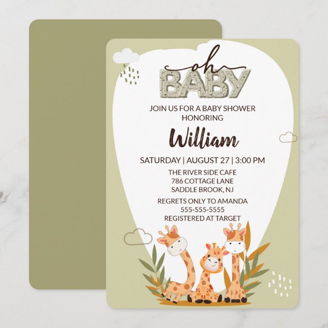 Oh Baby Giraffe Baby shower Invitation (Devant / Derrière)