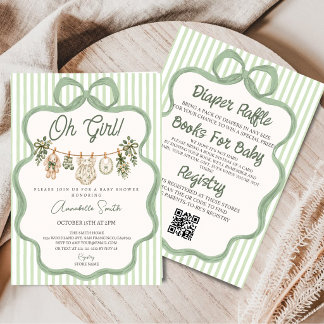 Oh Baby Girl All In One Baby Shower Salbeigrün Sch Einladung