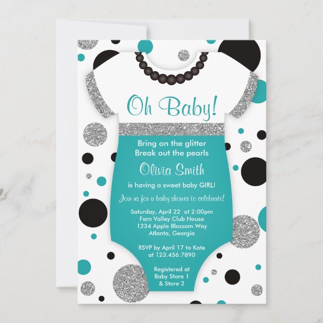 Oh Baby Girl, Baby Shower Einladung, Imitate Glitz Einladung (Vorderseite)