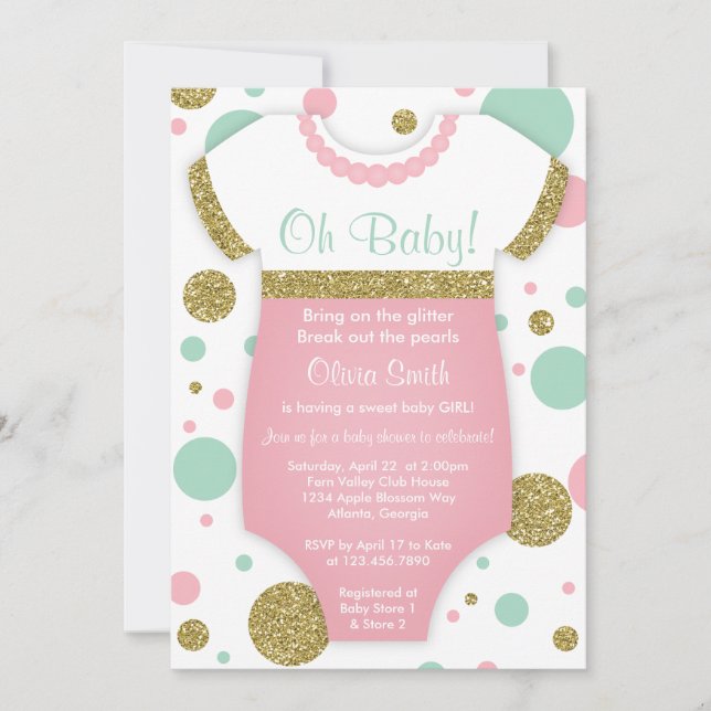Oh Baby Girl, Baby Shower Einladung, Imitats Gold Einladung (Vorderseite)