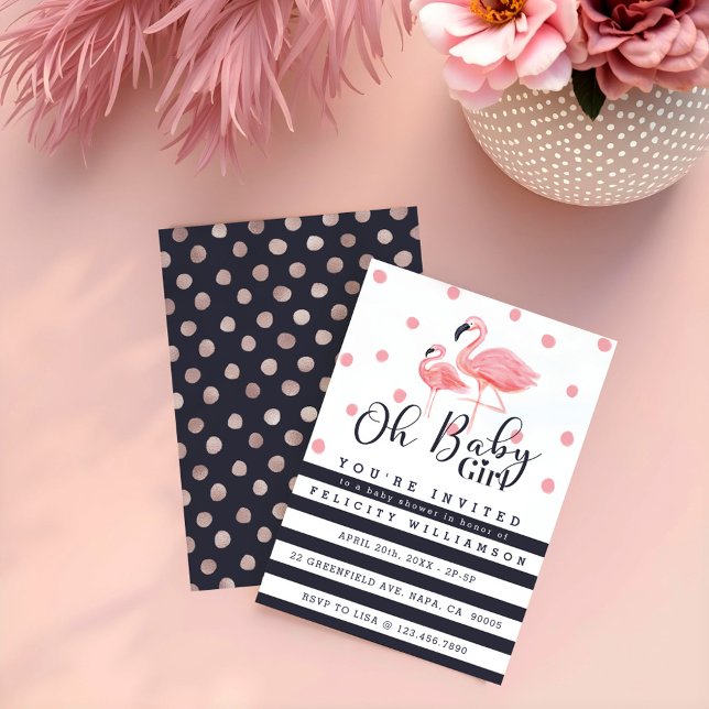 Oh Baby Girl Pink Flamingo Baby Dusche Einladung (Oh Baby Girl Pink Flamingo Baby Shower Invitation)