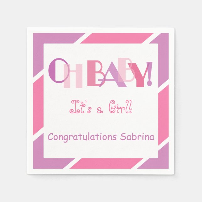 Oh Baby Girl Pink Moderne Babydusche Party Napkins Serviette (Vorderseite)