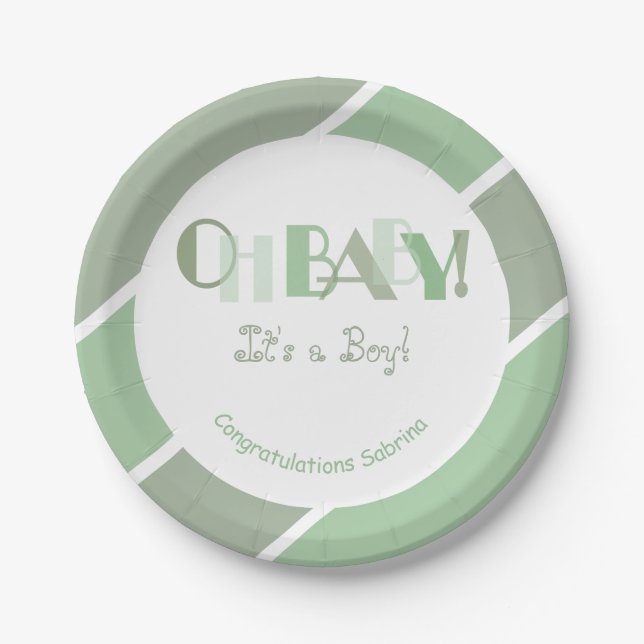 Oh Baby Girl Sage Green Modern Baby Dusche Pappteller (Vorderseite)