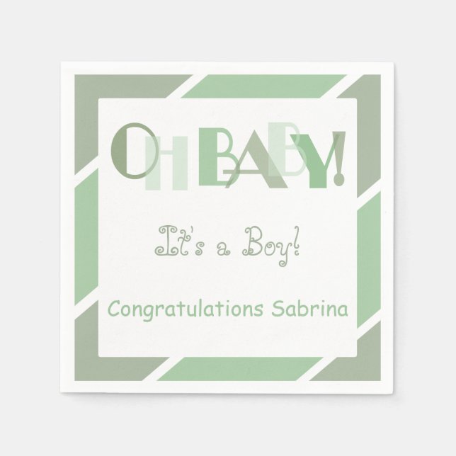 Oh Baby Girl Sage Green Modern Baby Dusche Serviette (Vorderseite)