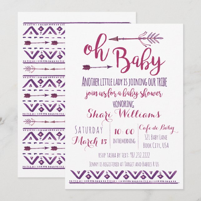 Oh Baby Girl Tribal Baby shower Invitation (Devant / Derrière)