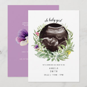 Oh Baby Girl Ultrasound Floral Sweet Invitation