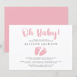 Oh Baby Girl Virtual Shower Pink Baby Feet Simple Einladung