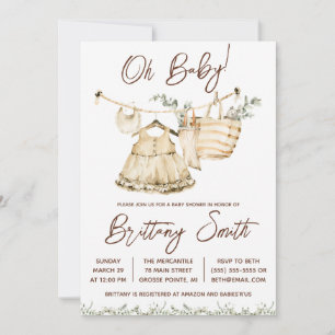 Oh Baby, Girls' Layette, Eucalyptus Baby Dusche Einladung