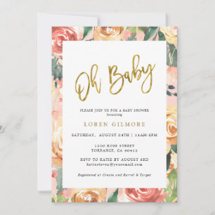 Oh Baby Gold Blumenmuster Baby Dusche Einladung
