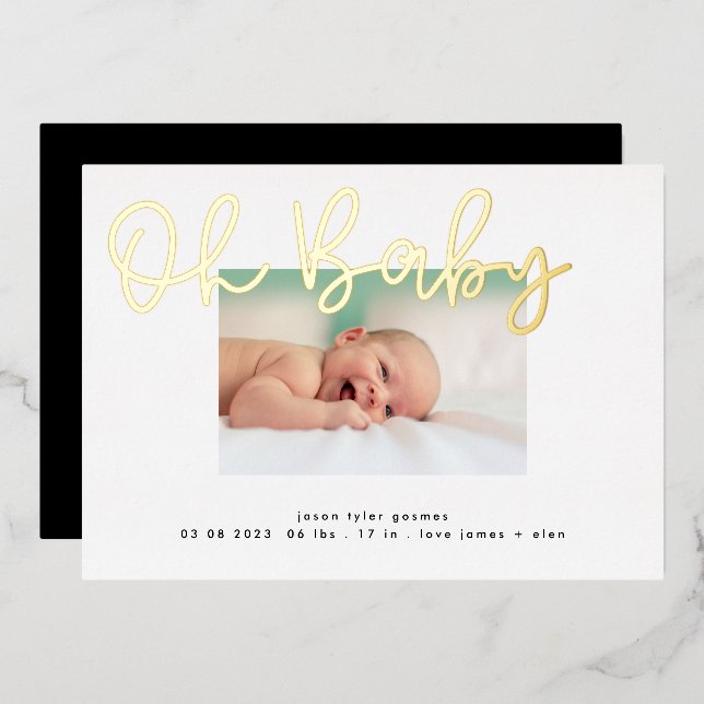 Oh Baby gold Foil Funky Fun Baby Ankündigung (Vorderseite/Rückseite)