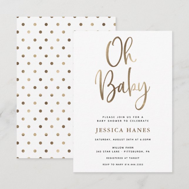 Oh Baby Gold Foil Kinderdusche Einladung (Vorne/Hinten)