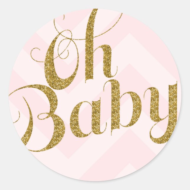 Oh Baby - Gold Glitzer Rosa Zickzack Gefälligkeits Runder Aufkleber (Vorderseite)