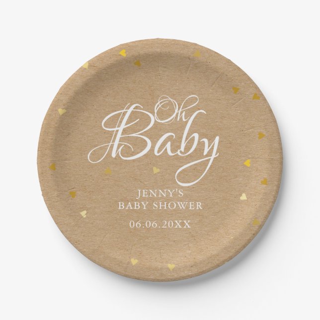 Oh Baby Gold Hearts Confetti Baby Dusche/Sprinkle Pappteller (Vorderseite)