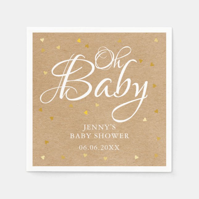 Oh Baby Gold Hearts Confetti Baby Dusche/Sprinkle Serviette (Vorderseite)