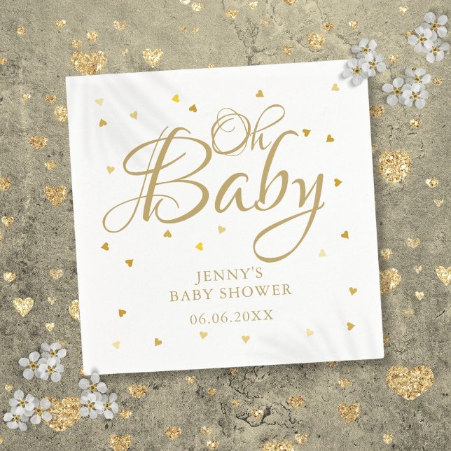 Oh Baby Gold Hearts Confetti Babydusche Sprinkle Serviette (Oh Baby Gold Hearts Confetti Baby Shower Sprinkle Napkins)