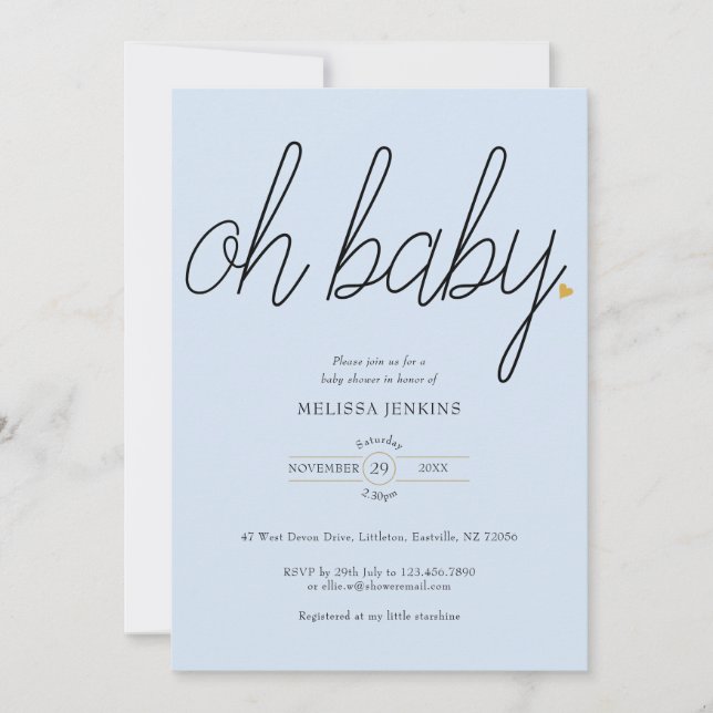 Oh Baby Gold Liebe Heart Baby Dusche / Sprinkle Einladung (Vorderseite)