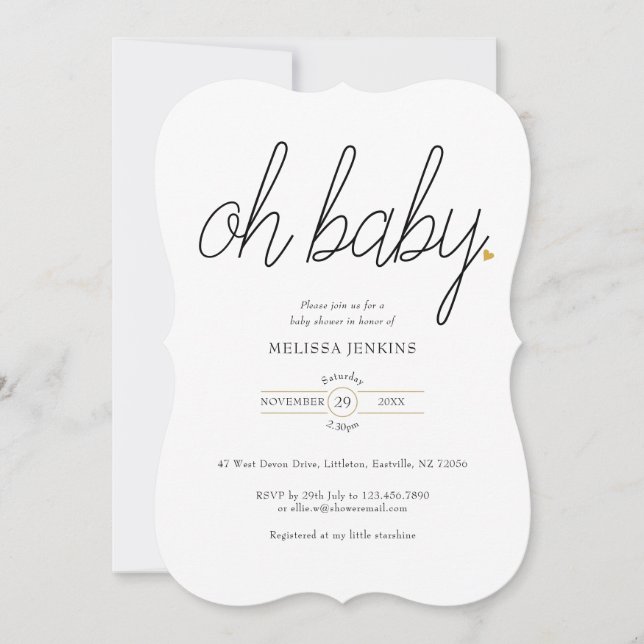 Oh Baby Gold Liebe Heart Baby Dusche / Sprinkle Einladung (Vorderseite)