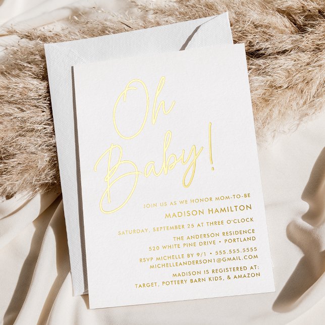 Oh Baby Gold Script Baby Dusche Folieneinladung (Von Creator hochgeladen)