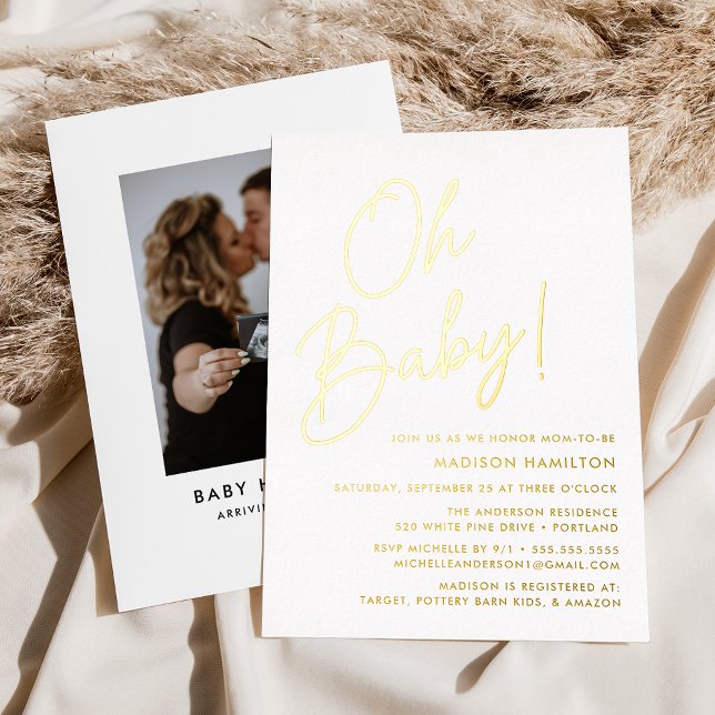 Oh Baby Gold Script Foto Baby Dusche Folieneinladung (Von Creator hochgeladen)