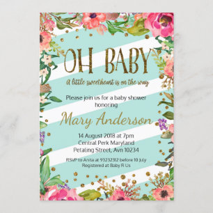 Oh Baby, Gold und Minze Baby Dusche Einladung