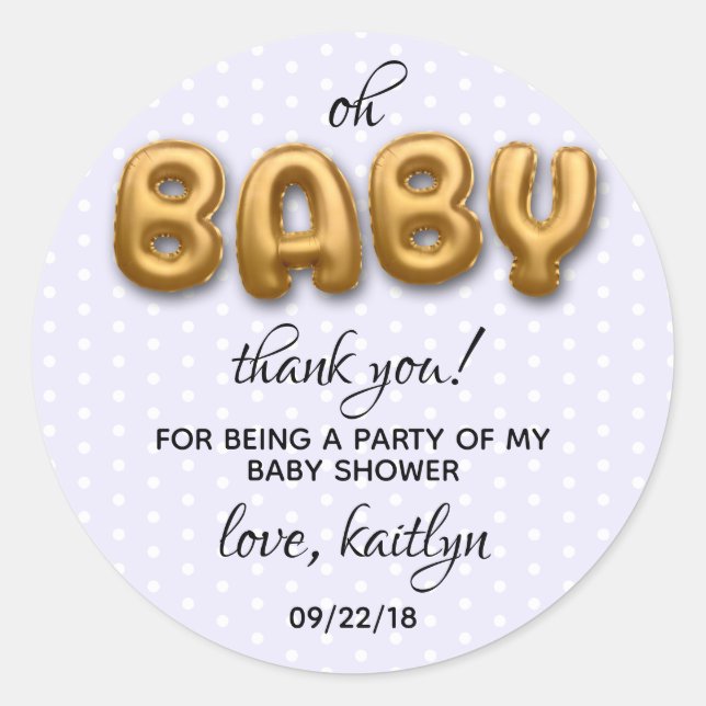 Oh, Baby! Goldfoil-Ballon-Neutral-Baby-Dusche Runder Aufkleber (Vorderseite)