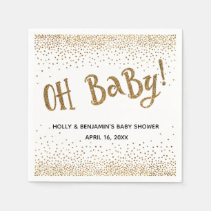 "Oh Baby!" GoldGlitzer-Confetti, Namen u. Datum Serviette