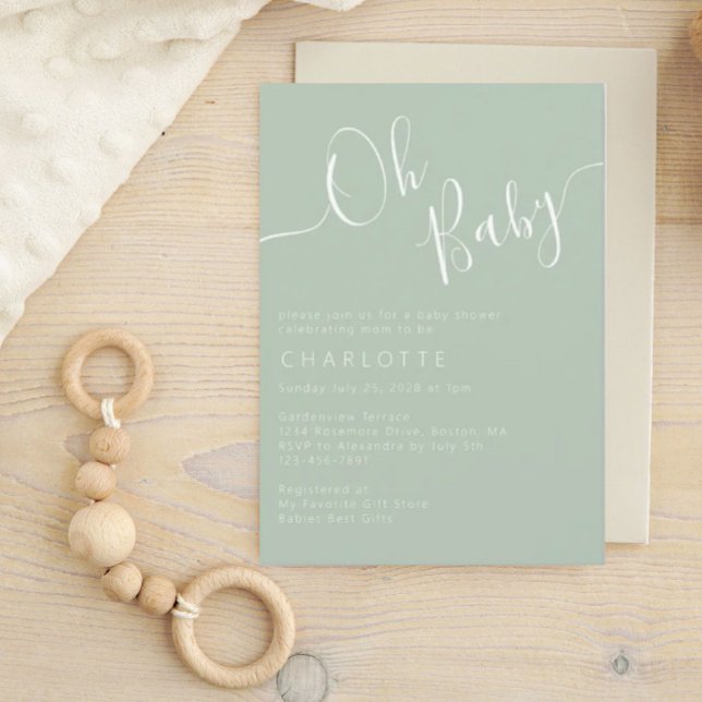 Oh Baby Green Gender Neutral Baby Dusche Einladung (Von Creator hochgeladen)