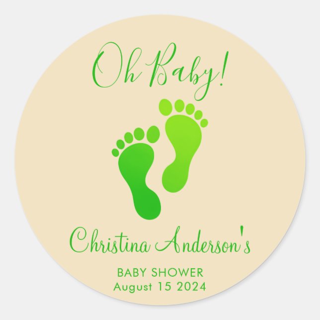 Oh Baby Green Welcome Baby Dusche Runder Aufkleber (Vorderseite)