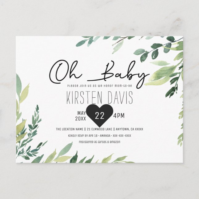 Oh Baby Greenery Baby Duwer Gender Neutral Postkarte (Vorderseite)