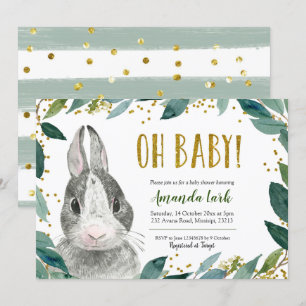 Oh Baby Greenery Bunny Baby Shower Einladung