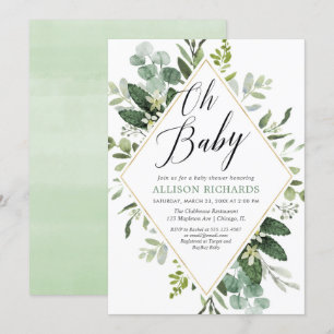 Oh baby Greenery Gold geschlechtsneutrale Babydusc Einladung