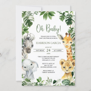 Oh Baby Greenery Jungle Safari Animals Baby Dusche Einladung