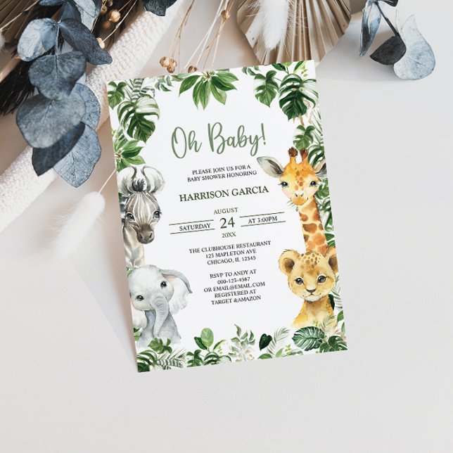 Oh Baby Greenery Jungle Safari Animals Baby Dusche Einladung (Von Creator hochgeladen)