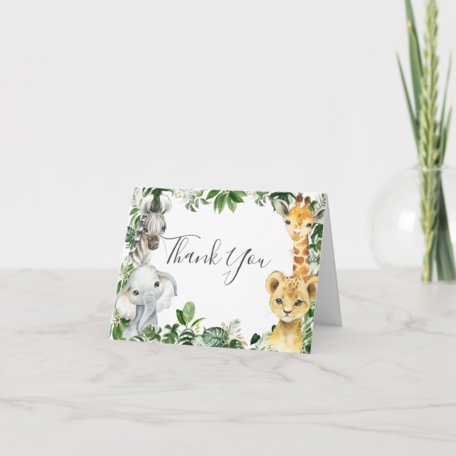 Oh Baby Greenery Jungle Safari Tiere Dankeskarte (Vorderseite)