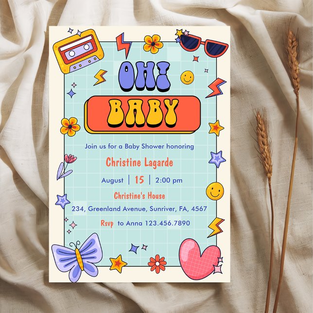 Oh! Baby Groovy Hippie Baby Shower Party Einladung (Von Creator hochgeladen)