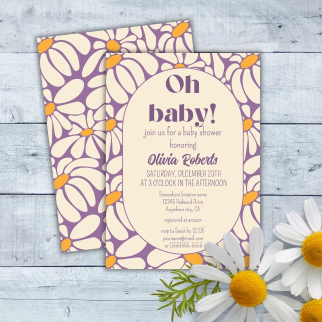 Oh Baby Groovy Retro Daisies Blume Babydusche Einladung (Von Creator hochgeladen)