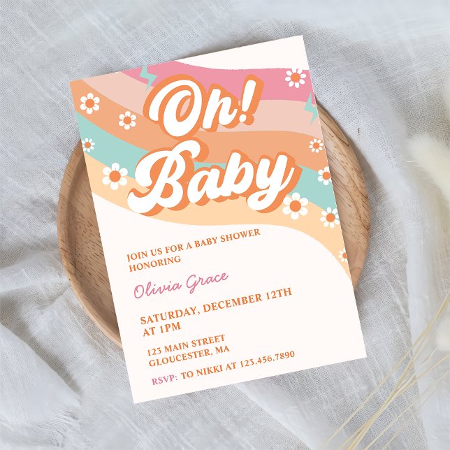 Oh! Baby Groovy Retro Daisy Baby ShowParty Einladung (Von Creator hochgeladen)