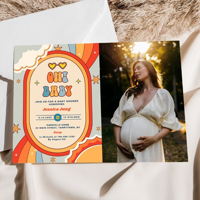 Oh Baby Groovy Retro Rainbow Baby Shoto Einladung (Von Creator hochgeladen)