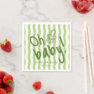 Oh Baby Grüne Wellenstreifen Neutrale Babyparty  Serviette