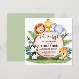 Oh Baby Grünes Dschungel-Safari-Tiere Baby-Party Einladung