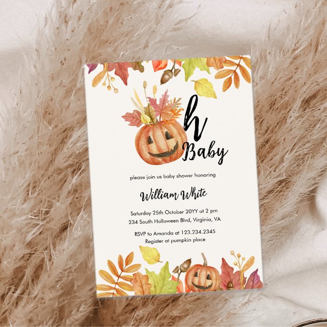 Oh, Baby! Halloween Fall Pumpkin Verlasse Kinderdu Einladung (Oh Baby! Halloween Fall Pumpkin Leave Baby Shower Invitation)