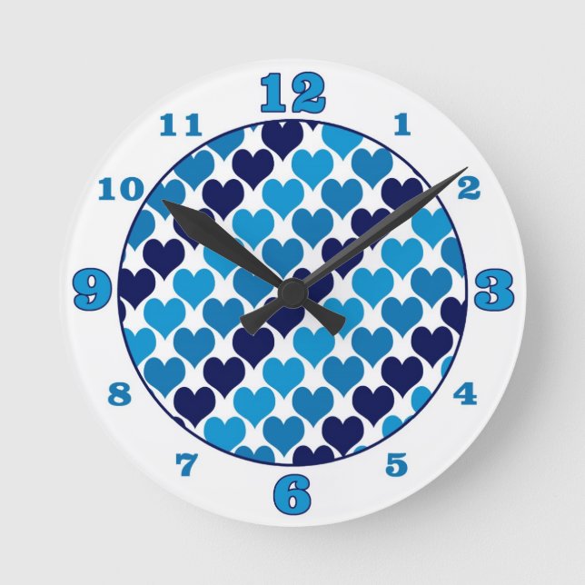 Oh Baby Hearts - blau Runde Wanduhr (Vorderseite)
