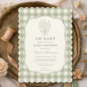 Oh Baby Hellgrün Gingham Baby Shower Einladung