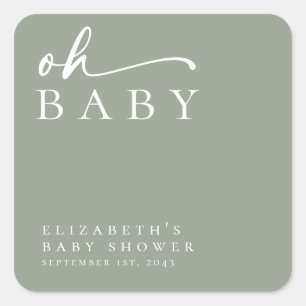 Oh Baby Hellgrün Minimalistische Babyparty  Quadratischer Aufkleber