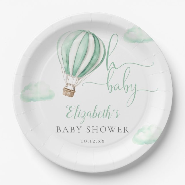 Oh Baby Hot Air Ballon Geschlecht Neutral Baby Dus Pappteller (Vorderseite)