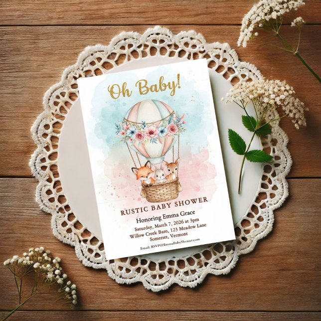 Oh Baby Hot Air Balloon Floral Invitation (Créateur téléchargé)