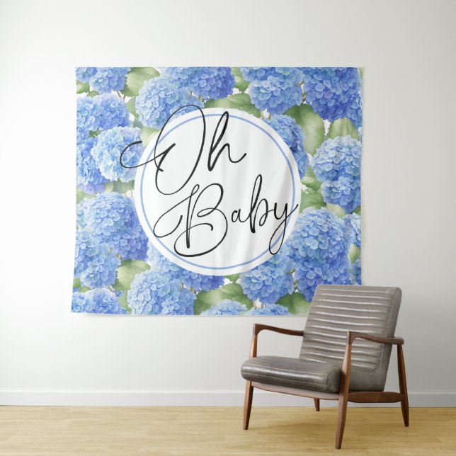 Oh Baby Hydrangea Blue Flowers Wandteppich (Beispiel (Horizontal))